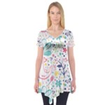 cute bird pattern Short Sleeve Tunic 