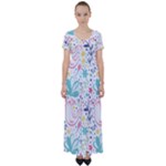 cute bird pattern High Waist Short Sleeve Maxi Dress