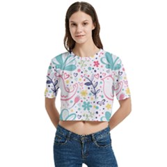 Women s Round Neck Short Sleeve Crop Top 