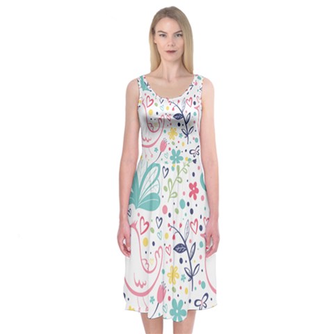 cute bird pattern Midi Sleeveless Dress from ArtsNow.com