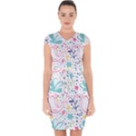 cute bird pattern Capsleeve Drawstring Dress 