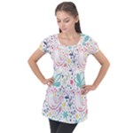 cute bird pattern Puff Sleeve Tunic Top