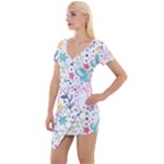 cute bird pattern Short Sleeve Asymmetric Mini Dress