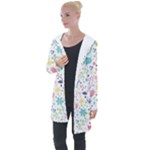 cute bird pattern Longline Hooded Cardigan