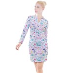 cute bird pattern Button Long Sleeve Dress