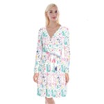 cute bird pattern Long Sleeve Velvet Front Wrap Dress