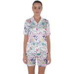 cute bird pattern Satin Short Sleeve Pajamas Set