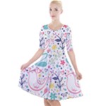 cute bird pattern Quarter Sleeve A-Line Dress