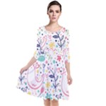 cute bird pattern Quarter Sleeve Waist Band Dress