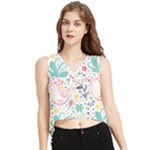 cute bird pattern V-Neck Cropped Tank Top