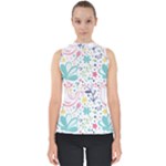 cute bird pattern Mock Neck Shell Top