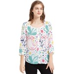 cute bird pattern Chiffon Quarter Sleeve Blouse