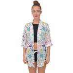 cute bird pattern Open Front Chiffon Kimono