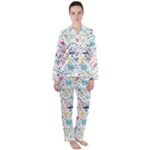 cute bird pattern Women s Long Sleeve Satin Pajamas Set