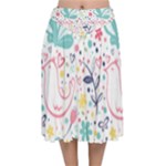 cute bird pattern Velvet Flared Midi Skirt