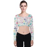 cute bird pattern Velvet Long Sleeve Crop Top