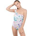 cute bird pattern Frilly One Shoulder Swimsuit