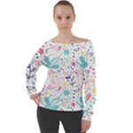 cute bird pattern Off Shoulder Long Sleeve Velour Top