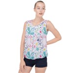 cute bird pattern Bubble Hem Chiffon Tank Top