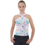 cute bird pattern Cross Neck Velour Top