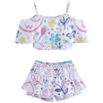 cute bird pattern Kids  Off Shoulder Skirt Bikini