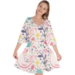 cute bird pattern Velour Kimono Dress