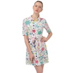 cute bird pattern Belted Shirt Dress