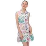 cute bird pattern Sleeveless Shirt Dress