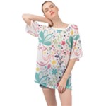 cute bird pattern Oversized Chiffon Top