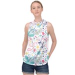 cute bird pattern High Neck Satin Top