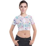 cute bird pattern Short Sleeve Cropped Jacket