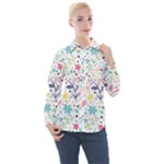 cute bird pattern Women s Long Sleeve Pocket Shirt