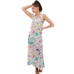 cute bird pattern V-Neck Chiffon Maxi Dress