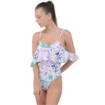 cute bird pattern Drape Piece Swimsuit