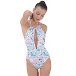 cute bird pattern Plunge Cut Halter Swimsuit