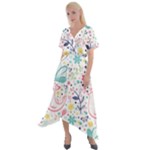 cute bird pattern Cross Front Sharkbite Hem Maxi Dress