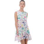 cute bird pattern Frill Swing Dress