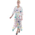 cute bird pattern Quarter Sleeve Wrap Front Maxi Dress