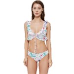 cute bird pattern Low Cut Ruffle Edge Bikini Set