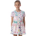 cute bird pattern Kids  Short Sleeve Pinafore Style Dress