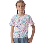 cute bird pattern Kids  Cuff Sleeve Scrunch Bottom T-Shirt