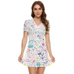 cute bird pattern V-Neck High Waist Chiffon Mini Dress