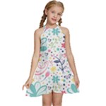 cute bird pattern Kids  Halter Collar Waist Tie Chiffon Dress