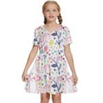 cute bird pattern Kids  Short Sleeve Tiered Mini Dress