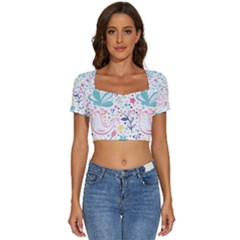 Short Sleeve Square Neckline Crop Top  