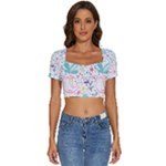 cute bird pattern Short Sleeve Square Neckline Crop Top 