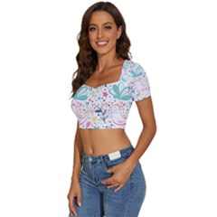 Short Sleeve Square Neckline Crop Top  