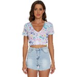 cute bird pattern V-Neck Crop Top