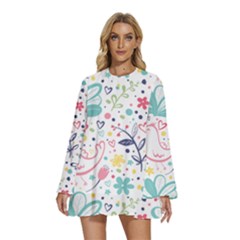 Round Neck Long Sleeve Bohemian Style Chiffon Mini Dress 