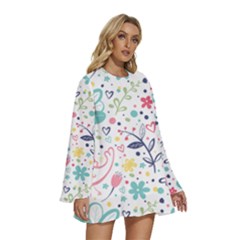 Round Neck Long Sleeve Bohemian Style Chiffon Mini Dress 